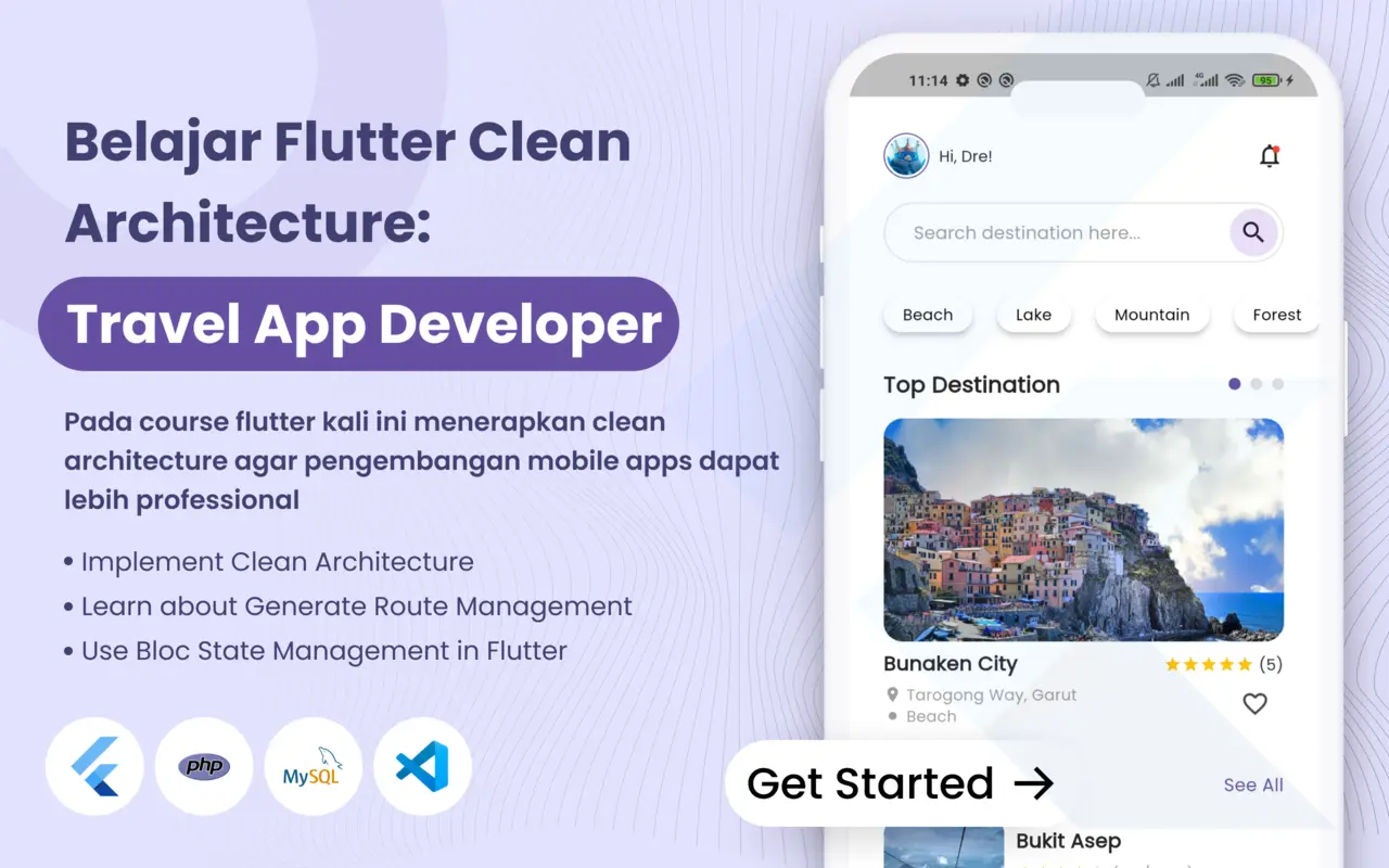 Foto kelas Belajar Flutter Clean Architecture: Travel App Developer